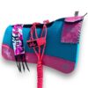 turquoise pad with pink leather and camo pink tail bag, hot pink halter and pink phone holder