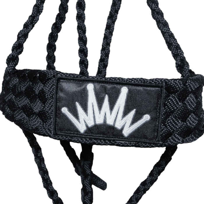 black mule tape halter with white crown