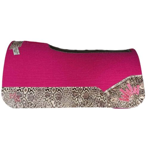 Pink Kush Saddle Pad with Cream Gold Python - Crown in Hot Pink Embroidery