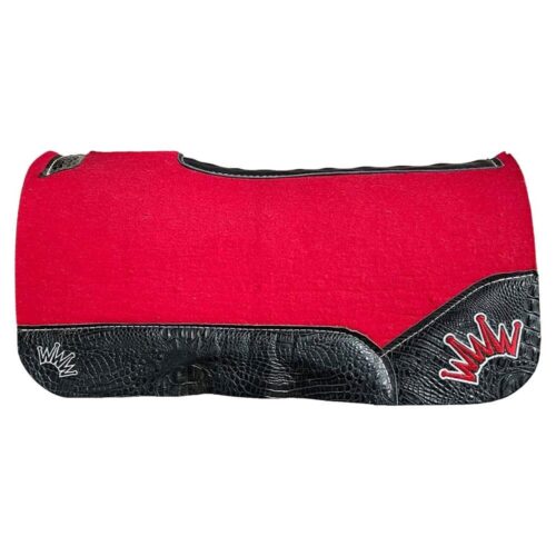 Red Kush Saddle Pad with Black Crocodile - Crown in White/Red Embroidery