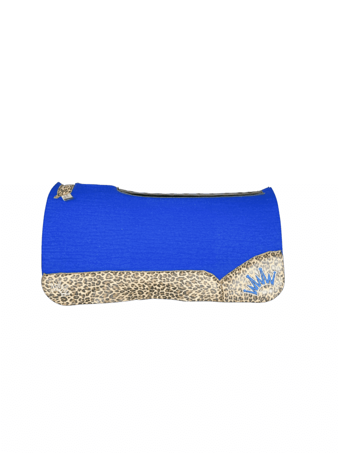 The Kush Blue Saddle Pad with Leopard Western Leather and a White & Blue Embroidered Crown The Kush Blue Saddle Pad with Leopard Western Leather and a White & Blue Embroidered Crown