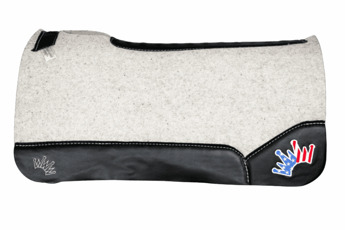 The Kush Gray Saddle Pad with Black Leather and a USA Embroidered Crown