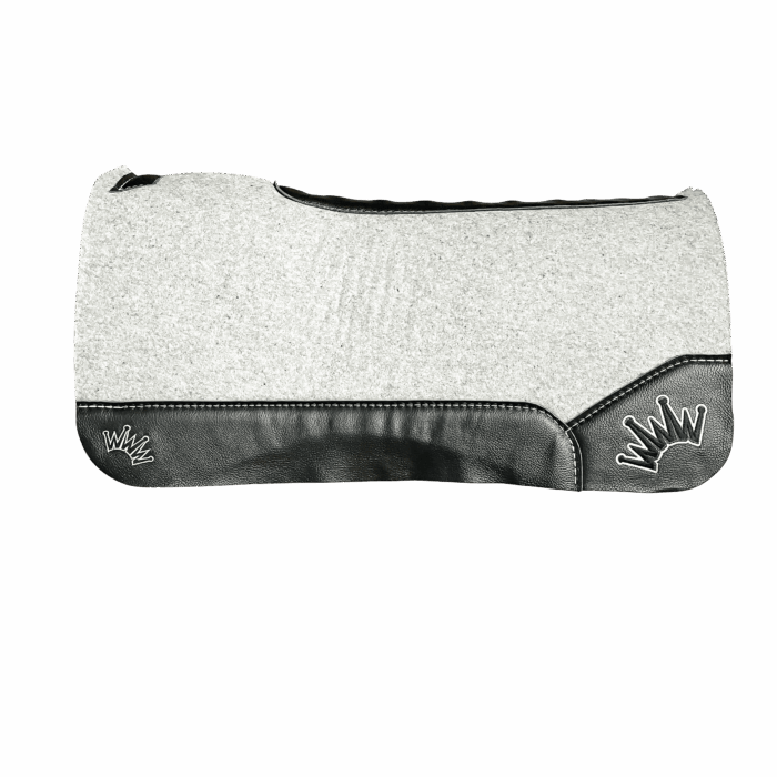 The Kush Gray Saddle Pad with Black Leather and a White & Black Embroidered Crown