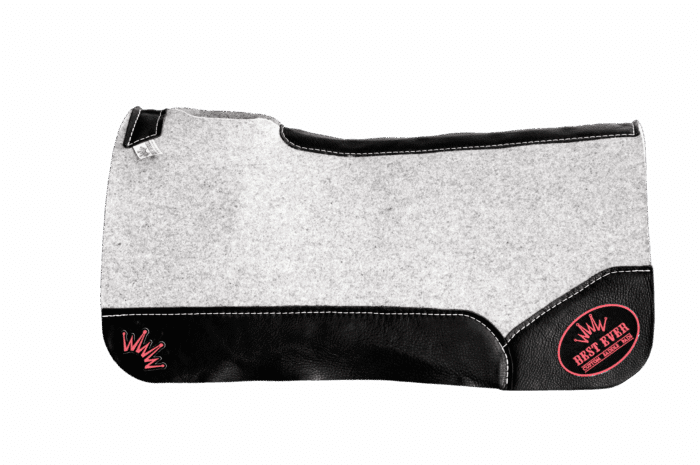 The Kush Gray Saddle Pad with Black Leather and a Red Best Ever Logo Patch