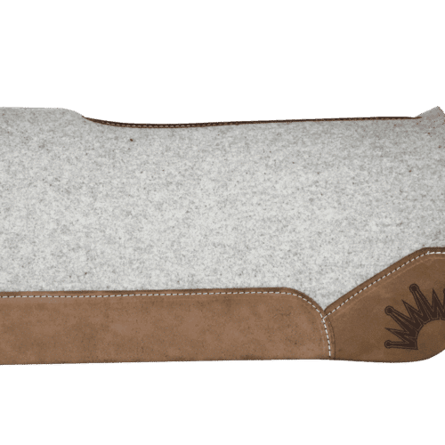 The Kush Gray Saddle Pad with Chocolate Roughout Cowboy Leather and a Lasereed Crown