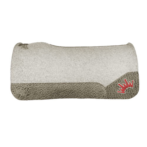 The Kush Gray Saddle Pad with Graphite Elephant Leather and a White & Red Embroidered Crown