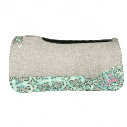 The Kush Gray Saddle Pad with Light Turquoise Laredo Western Leather and Turquoise and Bubblegum Pink Embroidered Crown