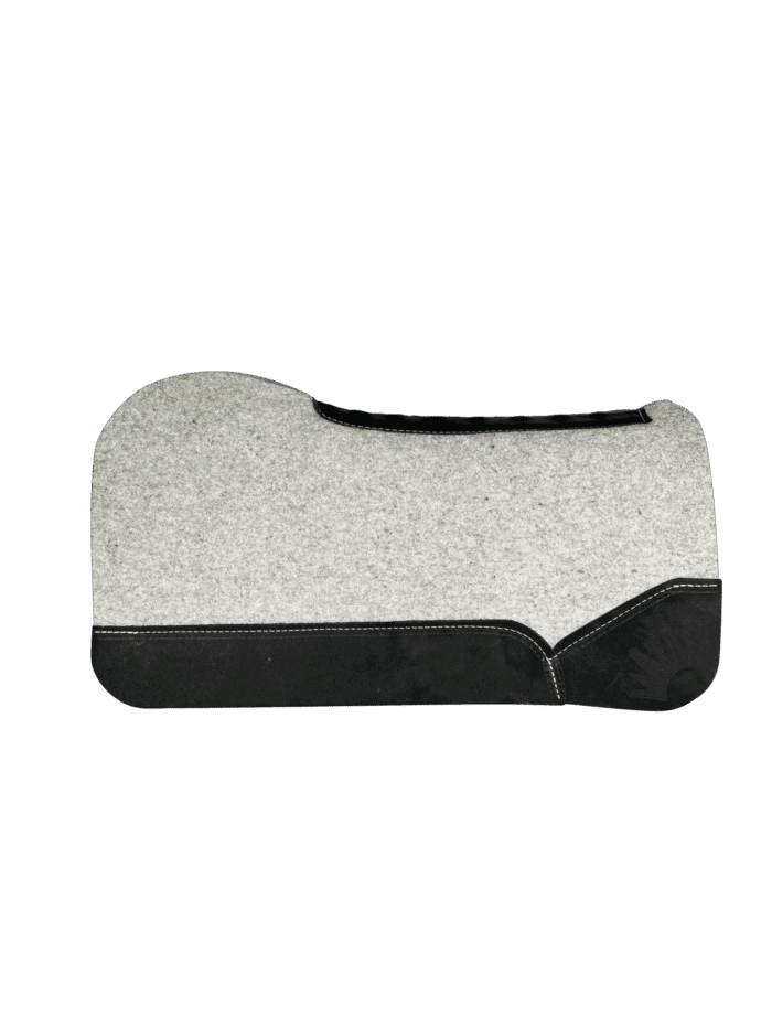 The Kush Gray Saddle Pad with Black Roughout Cowboy Leather and Lasered Crown The Kush Gray Saddle Pad with Black Roughout Cowboy Leather and Lasered Crown