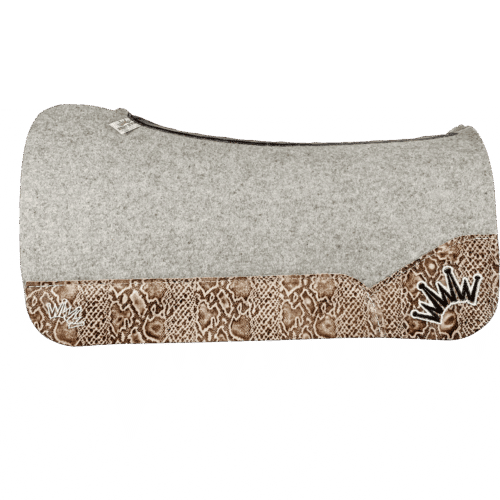 The Kush Gray Saddle Pad with Cream Gold Python Reptile Leather and a White & Black Embroidered Crown