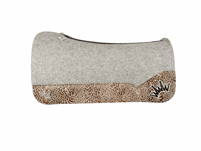 The Kush Gray Saddle Pad with Cream Gold Python Reptile Leather and a White & Black Embroidered Crown