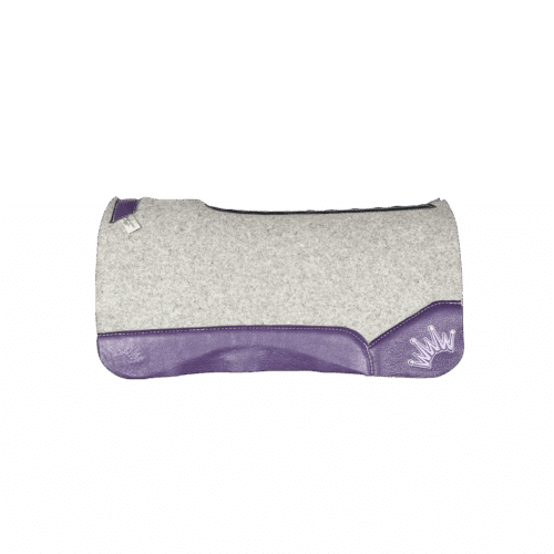 The Kush Gray Saddle Pad with Purple Leather and a Violet Embroidered Crown