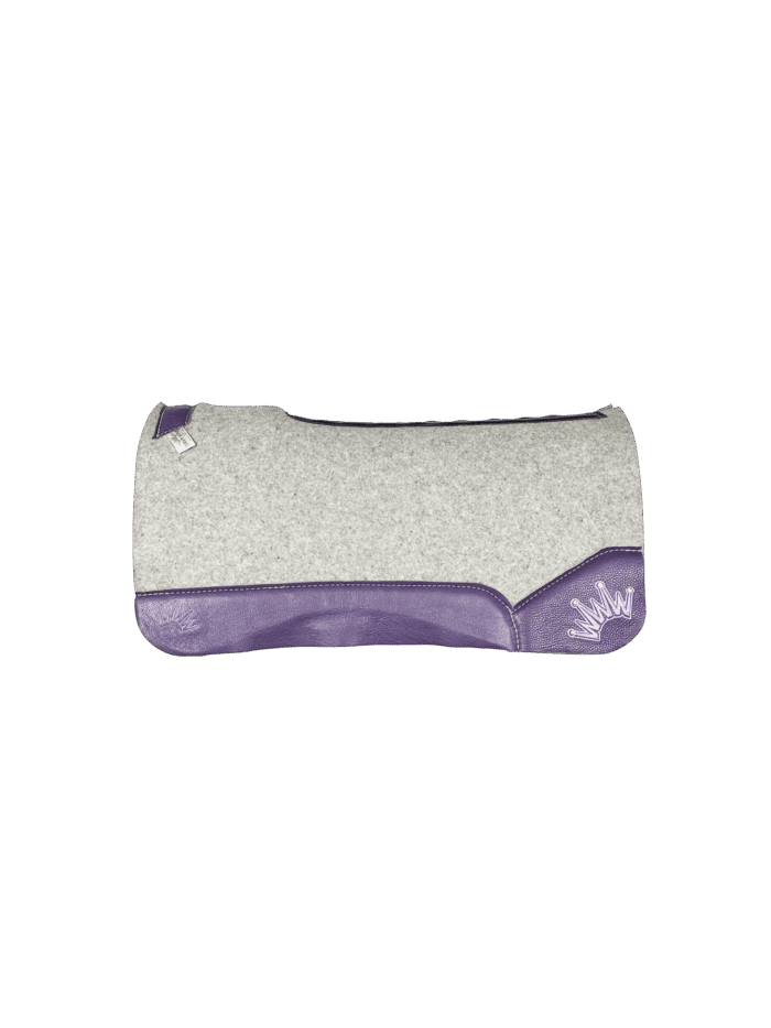 The Kush Gray Saddle Pad with Purple Leather and a Violet Embroidered Crown