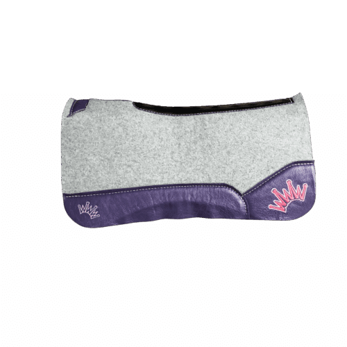 The Kush Gray Saddle Pad with Purple Leather and a White & Hot Pink Embroidered Crown