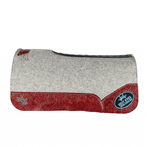 The Kush Gray Saddle Pad with Red Floral Leather and Turquoise Best Ever Logo Patch