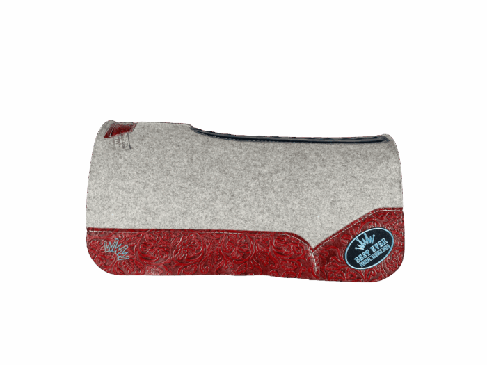 The Kush Gray Saddle Pad with Red Floral Leather and Turquoise Best Ever Logo Patch