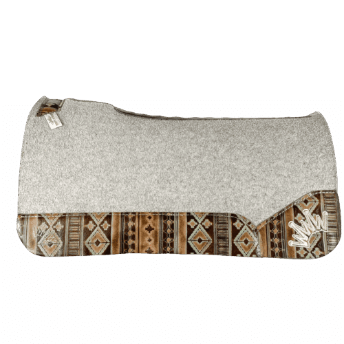 The Kush Gray Saddle Pad with Navajo Santa Fe Western Leather and a Beige Embroidered Crown