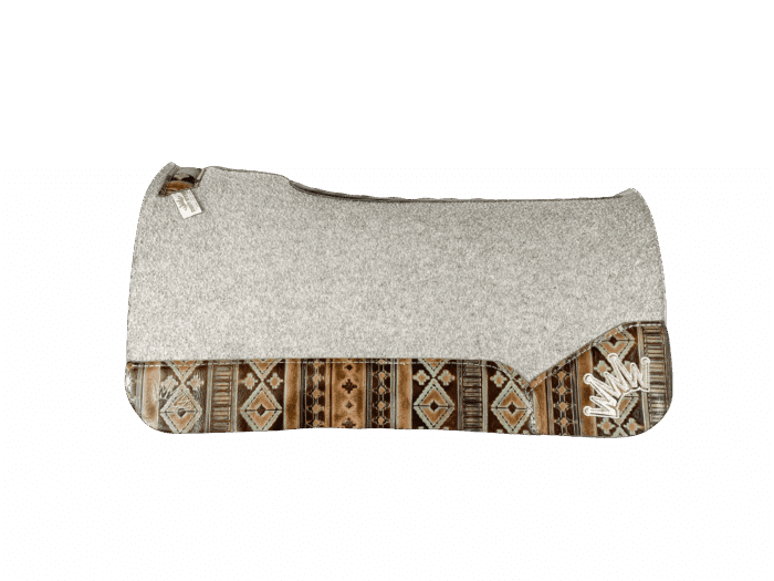 The Kush Gray Saddle Pad with Navajo Santa Fe Western Leather and a Beige Embroidered Crown