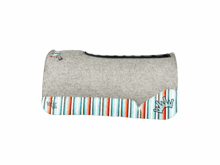 The Kush Gray Saddle Pad with Serape Sedona Western Leather and a Black & Light Turquoise Embroidered Crown