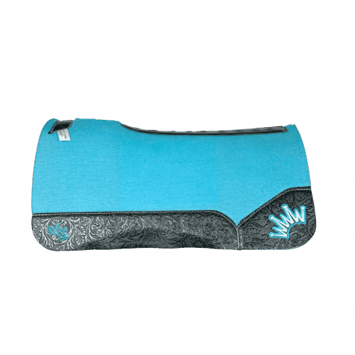 The Kush Turquoise Saddle Pad with Black Floral leather and a Turquoise & Light Turquoise Embroidered Crown