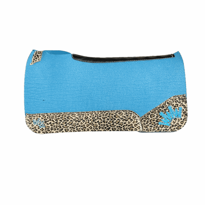 The Kush Turquoise Saddle Pad with Leopard Leather and Turquoise Crown