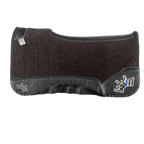 The OG Dark Grey Saddle Pad with Black Leather and a Thin Blue Line Embroidered Crown with a Crystal Spots Border