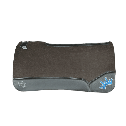 The OG Dark Grey Saddle Pad with Black Leather and a White & Blue Embroidered Crown