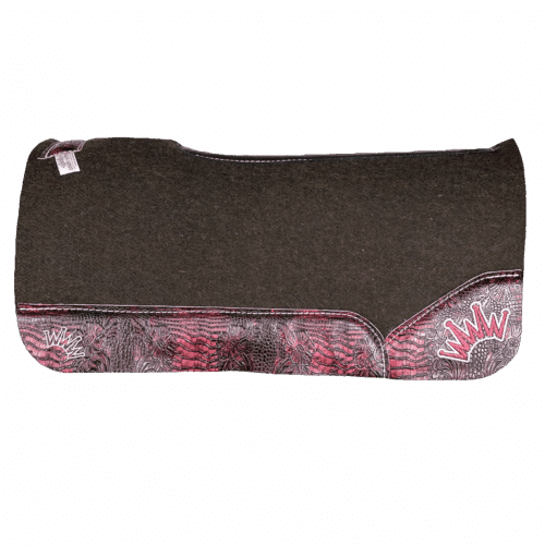 The OG Dark Grey Saddle Pad with Pomegranate Butch Cassidy Crocodile Reptile Leather and a White & Burgundy Embroidered Crown