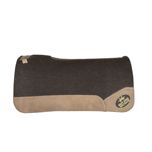 The OG Dark Grey Saddle Pad with Chocolate Roughout Cowboy Leather and a Gold Best Ever Logo