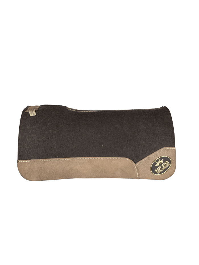 The OG Dark Grey Saddle Pad with Chocolate Roughout Cowboy Leather and a Gold Best Ever Logo
