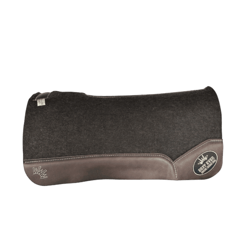 The OG Dark Grey Saddle Pad with Espresso Oiled Cowboy Leather and Gold Best Ever Logo Patch