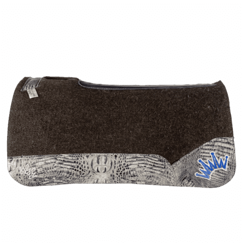 The OG Dark Grey Saddle Pad with Gray Crocodile Reptile Leather and a Blue & White Embroidered Crown