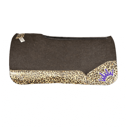 The OG Dark Grey Saddle Pad with Leopard Western Leather and a White & Purple Embroidered Crown