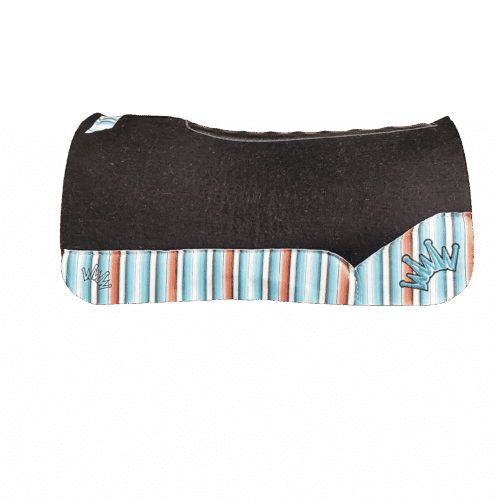 The OG Dark Grey Saddle Pad with Serape Sedona Western Leather and Black & Teal Embroidered Crown