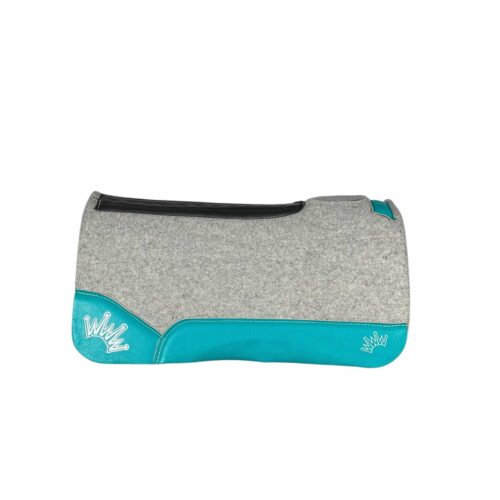 Gray Kush Saddle Pad with Turquoise Leather - Crown in White Embroidery(#124543)