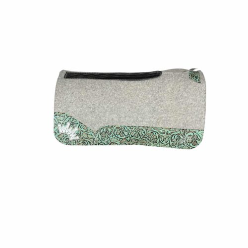 Gray Kush Saddle Pad with Turquoise Floral - Crown in White Embroidery (#124574)