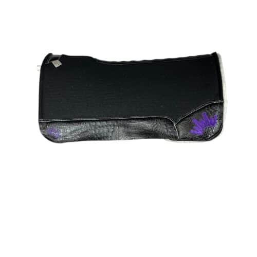 Black Kush Fleece Saddle Pad with Black Crocodile - Crown in Purple Embroidery